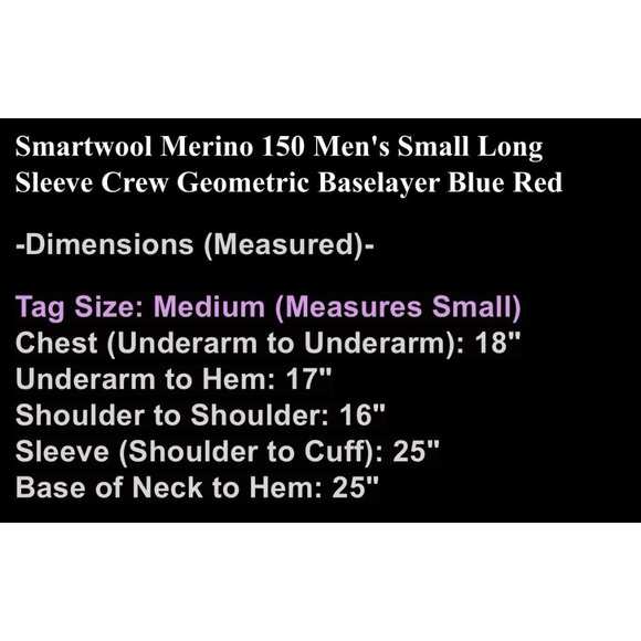 Smartwool Merino 150 Men's Small Long Sleeve Crew Geometric Baselayer Blue Red - Picture 8 of 8